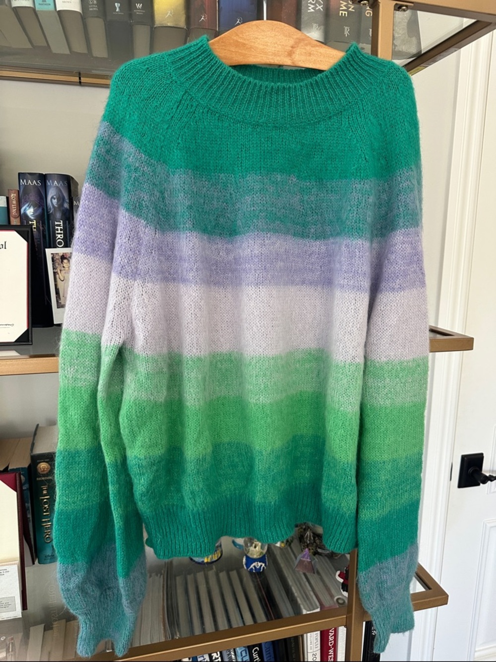Maje Green, Lavender & Teal Striped Crew Sweater